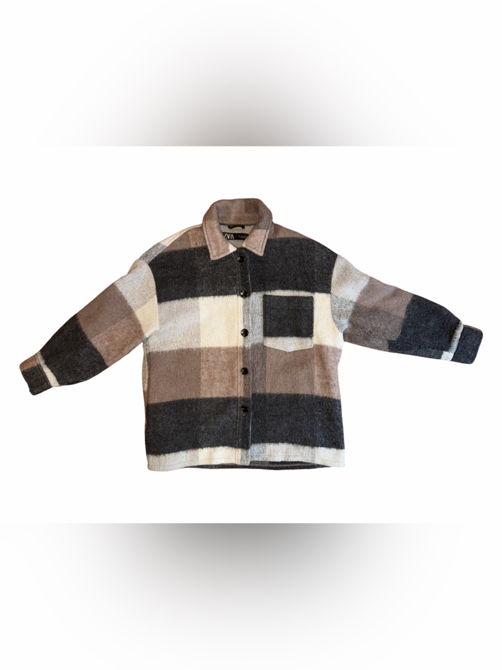 Zara Striped Button-Up Shacket in Black, Brown, Cream - Picture 3 of 6